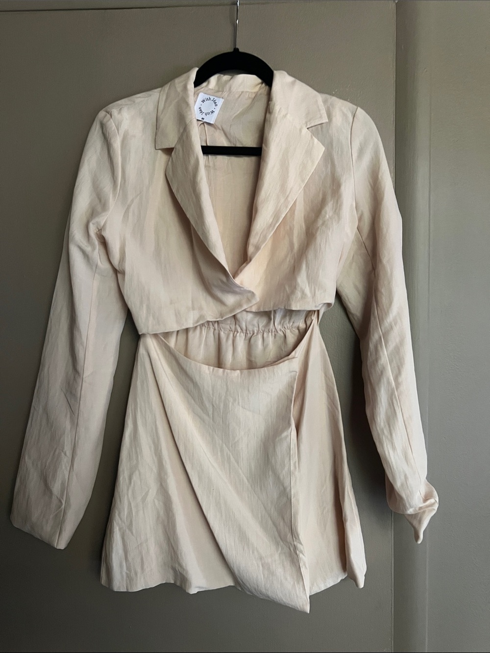 With Jean Cream Long-Sleeve Cutout Blazer Dress